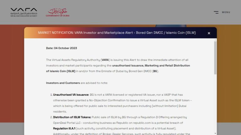 🇦🇪  Unauthorized Issuance and Marketing of Islamic Coin (ISLM) by Bored Gen DMCC in Dubai